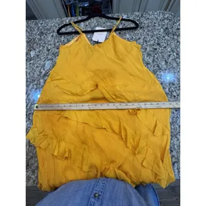 La Ligne Gio Marigold Silk Maxi Dress Ruffle Size Large Sun Tiered Dry Clean thumbnail 10