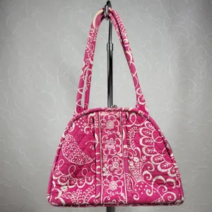 VTG Vera Bradley Eloise Bag Large Barbie Hot Pink Kiss Lock Dome Shoulder Purse thumbnail 6
