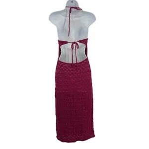 Future Collective Alani Noelle Crochet Halter Maxi Dress L Magenta Y2K Festival thumbnail 6