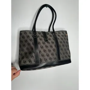 DOONEY & BOURKE Black Gray DB Monogram Buckle Flap Top Shoulder Large Tote Bag thumbnail 8