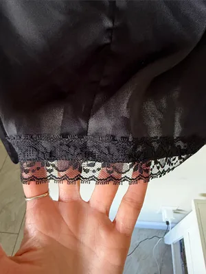 Gianni bini black satin goth lace square neck tie front top blouse L thumbnail 6