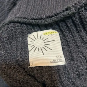 Aerie Offline Chillside Quarter Zip Sweater Cotton Black Large Cozy Loungewear thumbnail 6