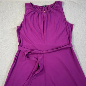 Lands' End Women's XL 18 Purple Sleeveless Keyhole Tie Belt A-Line Midi Dress thumbnail 2