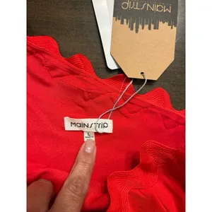 Main Strip Red One Shoulder Mini Dress Tiered Flounce Skirt Size Large Game Day Preppy Club thumbnail 9