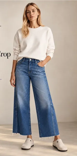 AG Saige Wide Leg Crop Watermist Paneled Jeans Size 33 thumbnail 1