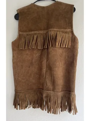 Vintage Brown Suede Leather western vest fringe Womens Sz M handmade in Mexico thumbnail 5