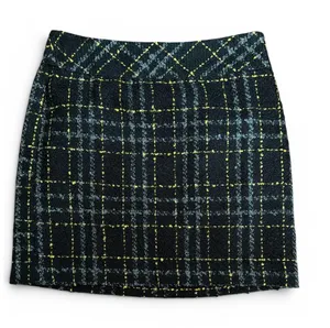 Ann Taylor LOFT Black Yellow Plaid Boucle‎ Tweed Mini Skirt Lined Size 6 thumbnail 1