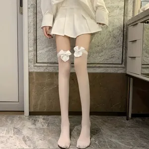White Bow Thin Light‎ Smooth Over The Knee Socks Women's Stockings One Size thumbnail 9