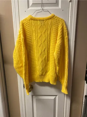 Vintage Bright Yellow Cable Knit Crewneck Sweater for Women thumbnail 2