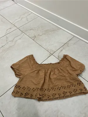 American Eagle Tan Eyelet Crop Top Size Small thumbnail 4