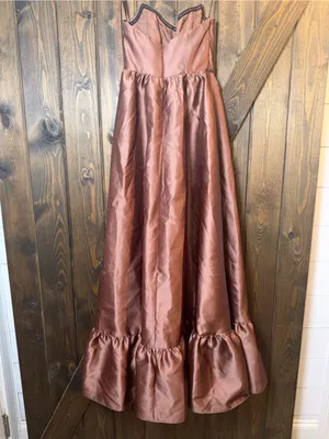 Dessy Collection Dorset Ruffle Hem Gown Dress Minimalists Sz 0 Cognac thumbnail 4