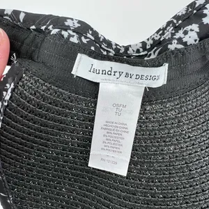 Laundry By Design Packable Wide Brim‎ Visor Hat Black Floral Trim Travel NWT thumbnail 6