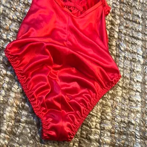 Vintage Dolores For Poirette Red Satin Lace Lingerie Bodysuit Size 34 thumbnail 8