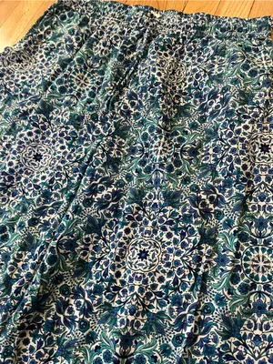 Primark Boho Coastal Wide Leg Pants Medium Blue Tile Print Vacation 100% Cotton Beachy thumbnail 2