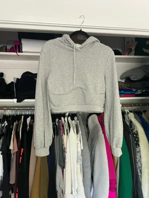 Superdown Christine heather gray cropped hoodie sweater L thumbnail 8