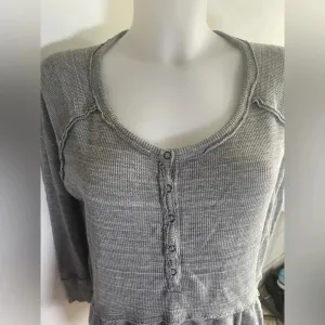 Free‎ People Coastline Thermal Henley Peplum Top Gray Marled 0019 thumbnail 2