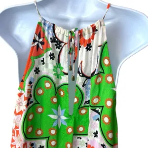 Free People Dare You Tank Green Floral Combo Mod Retro Coastal Festival M thumbnail 6