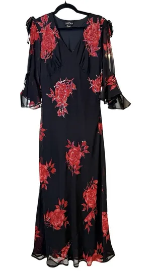 VTG Ash &‎ Sara Babydoll Maxi Dress Medium Y2K Fairy Romantic Sequins Chiffon thumbnail 1