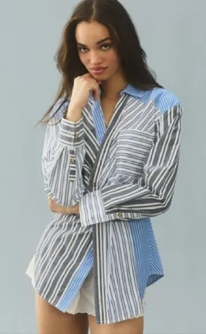Anthropologie Pilcro Reworked Mixed Stripe Buttondown Shirt thumbnail 1