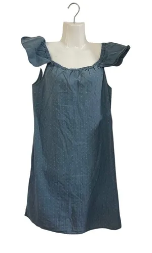 J.Crew Dobby Off the Shoulder Ruffle Sleeves Chambray Short Dress SZ 4 Western thumbnail 1