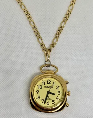 Reizen Talking Atomic pendant pocket Watch gold tone dial 37mm with chain works thumbnail 1
