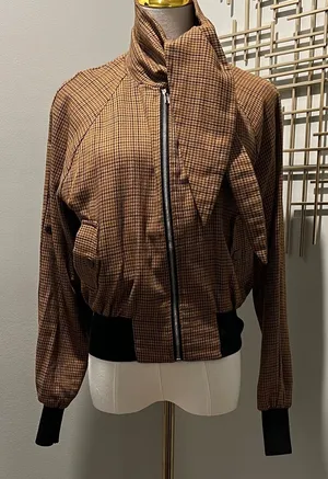 Forever 21 Brown Checkered Earhart Bomber Jacket thumbnail 1