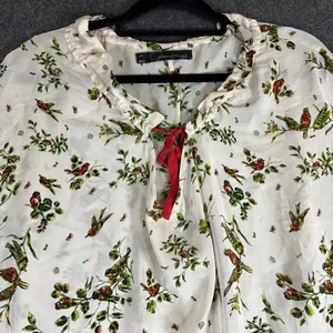 Patterson J Kincaid Silk Bird Print Blouse‎ Cream Red Tie Dolman Sleeve Medium thumbnail 8