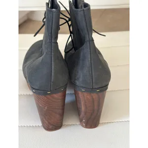Free People Black Suede Lace Up Wood Platform Clog Ankle Boots‎ Made in Spain 37 thumbnail 3