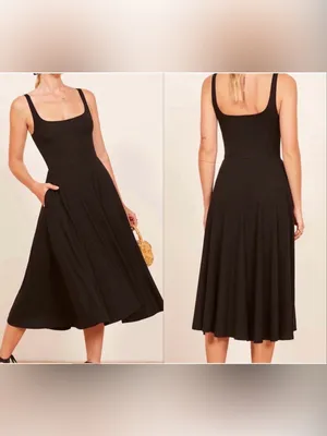 reformation sleeveless black midi dress thumbnail 6