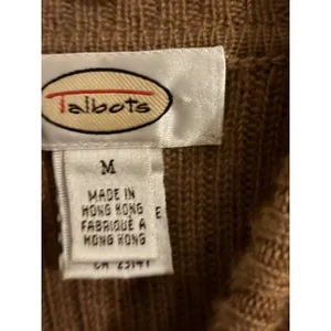 Talbots 100% Camel Hair Mock Neck Ribbed Cable Knit Sweater‎ Tan Brown Womens M thumbnail 3