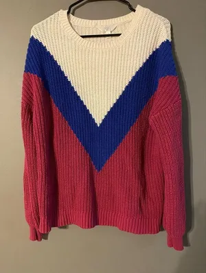 Time & Tru Women Multicolor Cotton Scoop Neck Long Sleeve Knit Sweater L thumbnail 1