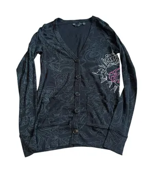 Vintage Fox Racing Cardigan Sweater Y2K Emo Tattoo Mall Goth Fairy Grunge XS thumbnail 1