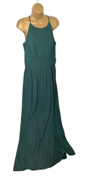 Celebrate DB Studio Halter Maxi Dress Pleated Empire Waist Formal Green 12 thumbnail 1