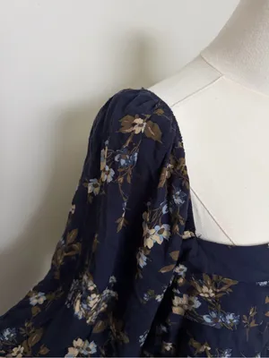 Arula Gracie Dress Fit & Flare Floral Square Neckline Pleats Smocked Ruffle Blue thumbnail 3