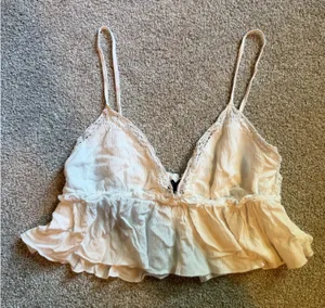 Garage White Lace Trim Babydoll Cropped Tank Top thumbnail 1