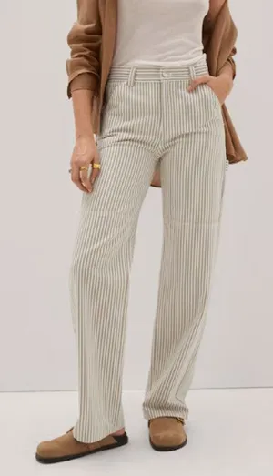 NEW MNG Mango Beige White Striped Straight Carpenter Cargo Trousers Pants Size 2 thumbnail 1