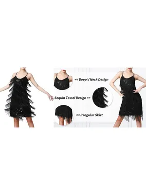 Women Salsa Latin Dance Dress Sequin Tassel Fringe Flapper Dress 1920s Costume S thumbnail 8