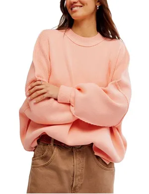 NWT Free People Easy Street Tunic Sweater Pale Rosette Women's Oversized M thumbnail 1