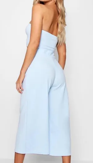 Boohoo Sky Blue Tie-Waist Co-ord Culotte Pant Set thumbnail 3