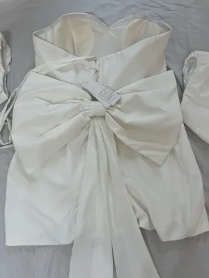 NWT Miss Veil Off-White Mini Dress Puff Sleeve Corset Bow Bridal thumbnail 5
