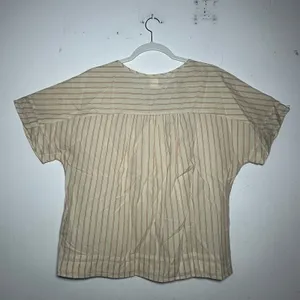 Melrose And Market Striped Tie Neck Blouse Top Women M Beige Pink Cotton‎ Casual thumbnail 2