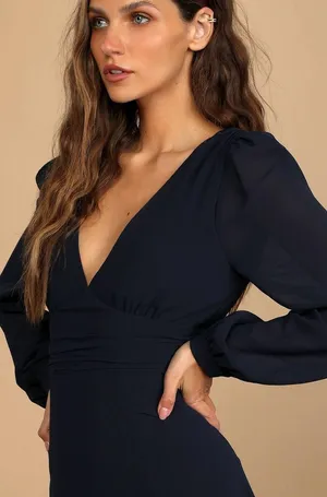 Lulus NWT Love You So Navy Long Sleeve Maxi Dress thumbnail 3