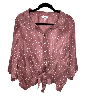 Fate Pink Ombre Polka Dot Tie Front Button Down Blouse Size M thumbnail 1