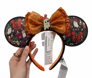 Disney Parks Halloween Ghost Sequin Bow Pumpkin Minnie Ears Headband thumbnail 1