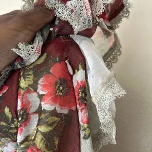ASOS Red And Cream Off The Shoulder Floral Ruffle Trim Mini Dress US Size 4 thumbnail 5