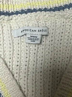 American Eagle Cream Cable Knit Sweater Vest Tipped Trim Size M thumbnail 2
