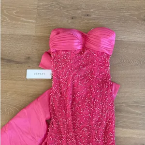 Azazie Maxi Dress Strapless Beaded Bow Amarylis Size US00 Fuchsia Pink thumbnail 2