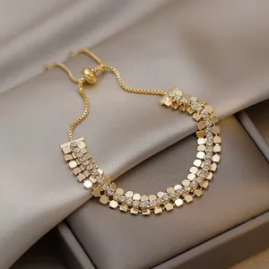 18K Gold Plated Adjustable Crystal Metal Sequin Charm Bracelet for Women thumbnail 4