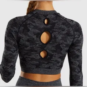 Gymshark Women's Adapt Black Camo Seamless Long Sleeve Crop Top M thumbnail 2
