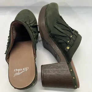 Dansko Fringe‎ Mules Sz 9 EU 42 Olive Green 3” heel New thumbnail 5